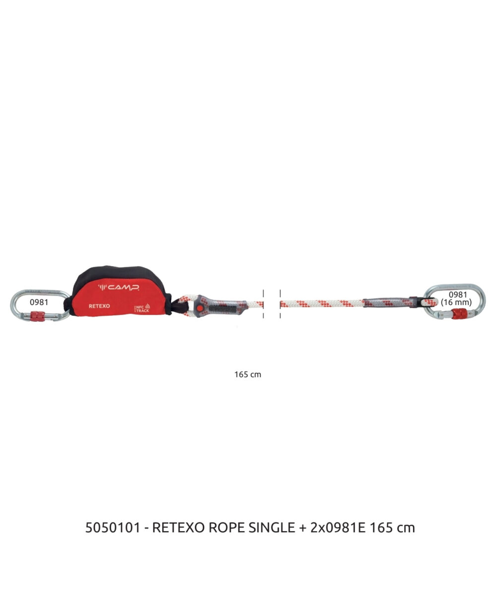 Camp Retexo Rope Lanyard şok emicili düşüş durdurucu halat ve karabina detayları