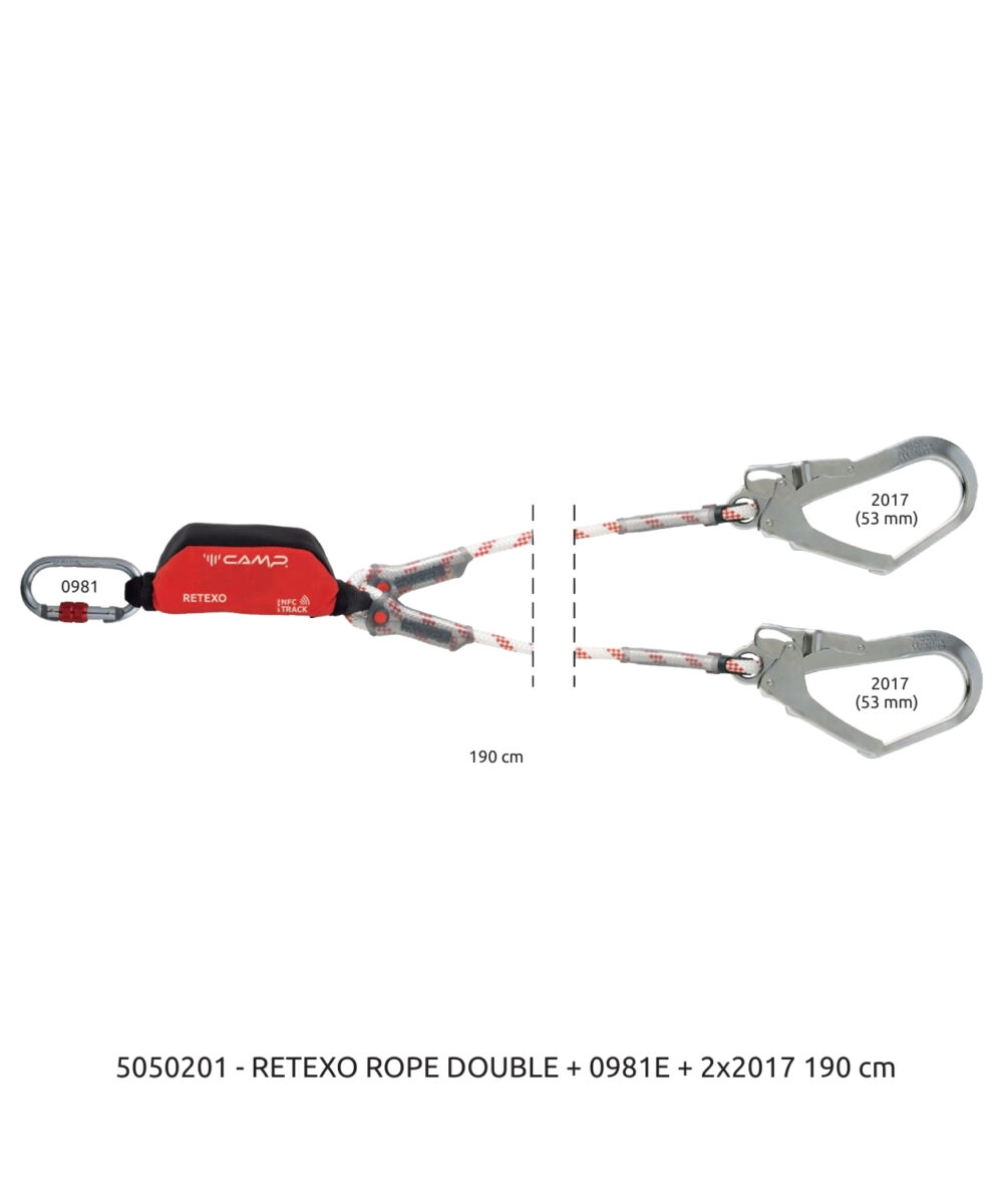 Camp Retexo Rope Lanyard şok emicili düşüş durdurucu halat ve karabina detayları