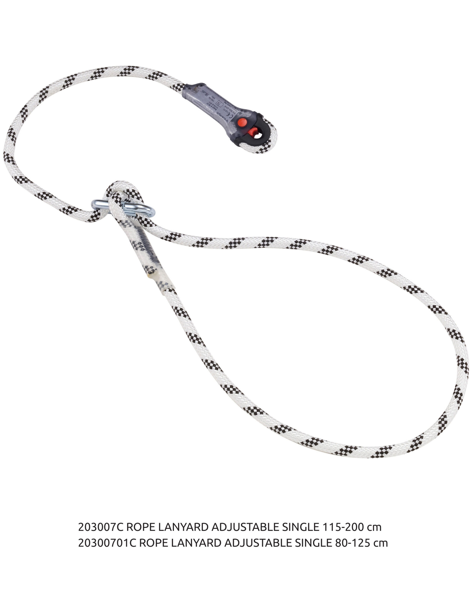 CAMP ayarlanabilir lanyard, Rope Lanyard Adjustable - Ayarlanabilir Konumlandırma İpi 10.5mm (Ref: 203007) - Statik Halat, Metal Ayar Tokası ve Koruyucu Kılıf Detaylı Görünüm