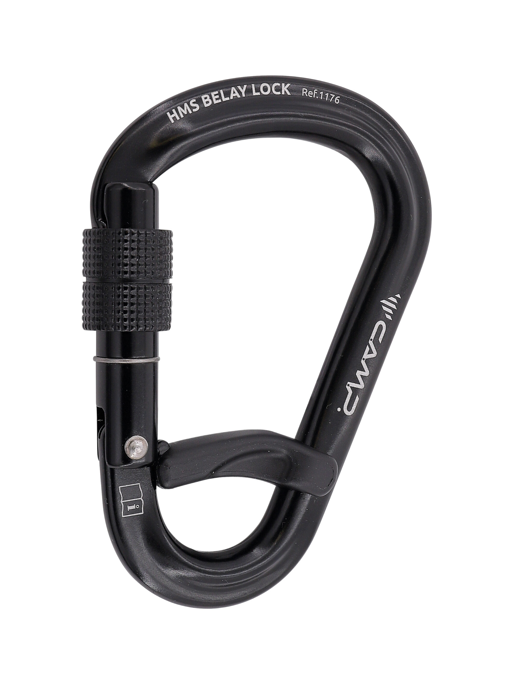 CAMP HMS Belay Lock iç mandallı alüminyum emniyet karabinası siyah vidalı
